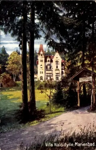 Künstler Ak Mariánské Lázně Marienbad Region Karlsbad, Villa Waldidylle