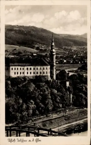 Ak Tetschen, Blick auf den Ort, das Schloss, die Elbe