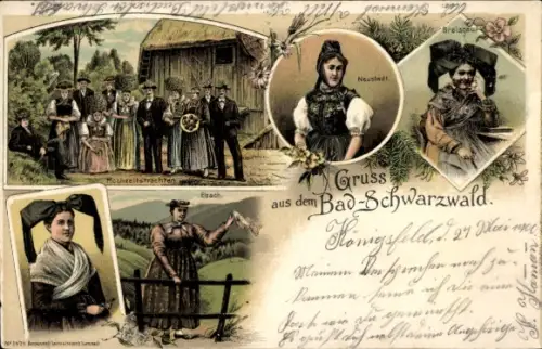 Litho Schwarzwälder Tracht, Neustadt, Breisgau, Hochzeitstrachten