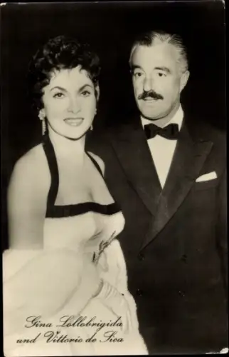 Ak Schauspieler Gina Lollobrigida und Vittorio de Sica, Portrait, Liebe Brot und Eifersucht