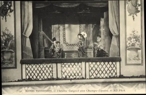 Ak Paris VIII, Champs-Elysees, Theatre Guignol, Puppentheater