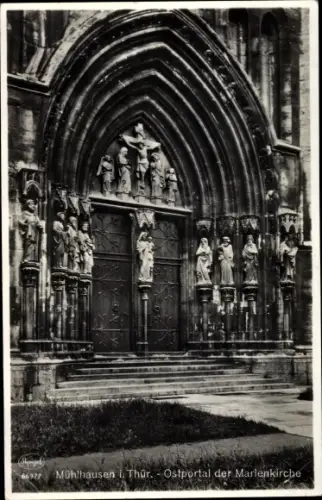 Ak Mühlhausen im Thüringer Unstrut Hainich Kreis, Ostportal der Marienkirche