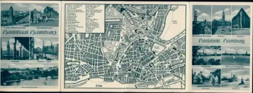 Klapp Stadtplan Ak Hansestadt Hamburg, Rathaus, St. Pauli-Landungsbrücken, Arkaden, Alster