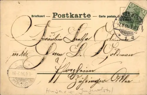 Litho Husar mit einer Frau, Pferd