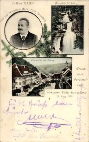 Ak Triberg im Schwarzwald, Gesamtansicht, Wasserfall, Julius Kahn, Chef vom Warenhaus