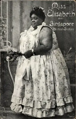 Ak Miss Elisabeth aus Singapur, Übergewichtige Frau