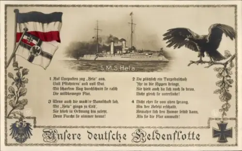 Gedicht Ak Deutsches Kriegsschiff, SMS Hela, Aviso