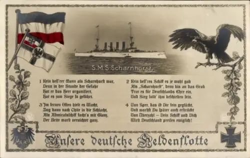 Gedicht Ak Deutsches Kriegsschiff, SMS Scharnhorst, Großer Kreuzer, NPG, GLK