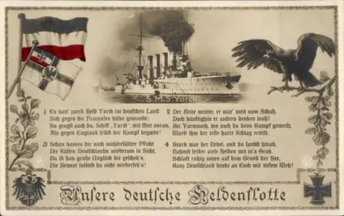 Ak Deutsches Kriegsschiff, S.M.S. Yorck, Gedicht, Heldenflotte