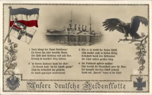 Ak Deutsches Kriegsschiff, SMS Gneisenau, Gedicht, Kaiserliche Marine, I. WK