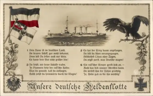 Ak Deutsches Kriegsschiff, S.M.S. Augsburg, Gedicht, Heldenflotte