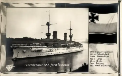 Ak Kriegsschiff Panzerkreuzer S.M.S. Fürst Bismarck,