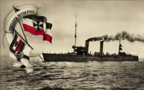 Ak Kriegsschiffe Deutschland, Kreuzer Nymphe, Fahne