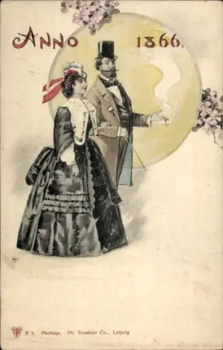 Künstler Ak Elegantes Paar, Rauchender Mann mit Dame, Anno 1866