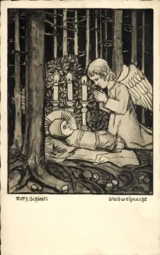 Künstler Ak Schiestl, Matthäus, Waldweihnacht, Engel
