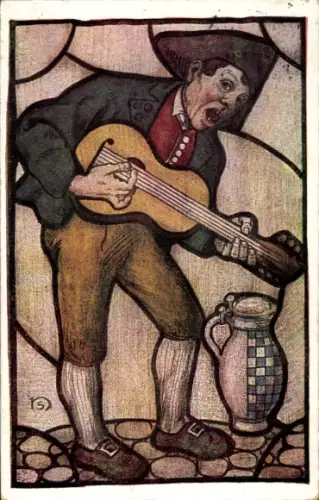 Künstler Ak Schiestl, Heinz, Bruder von Matthäus, Mann mit Gitarre