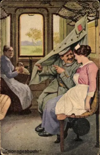Künstler Ak Spionageabwehr, Soldat, Krankenschwester, Eisenbahnabteil, Immer Fachmann