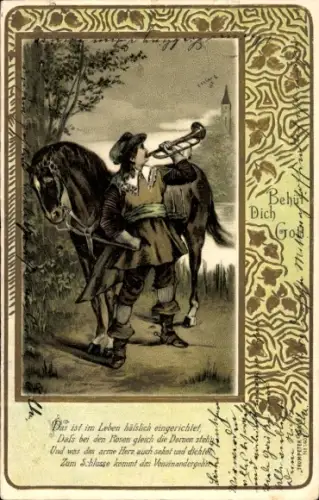 Präge Passepartout Ak Trompeter von Säckingen, Behüt Dich Gott