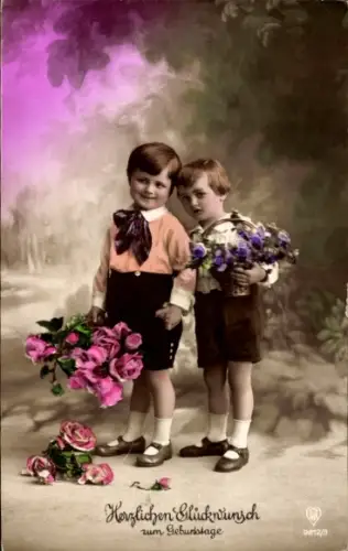 Ak Glückwunsch Geburtstag, Kinder, Blumen