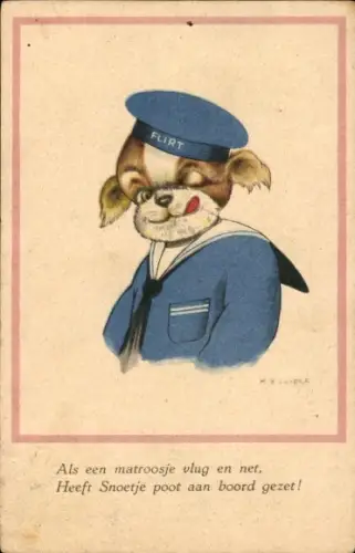 Künstler Ak Соорка, Hund in Matrosenuniform, Flirt