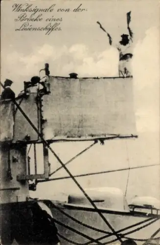 Ak Winksignale von der Brücke eines Linienschiffes, Kaiserliche Marine