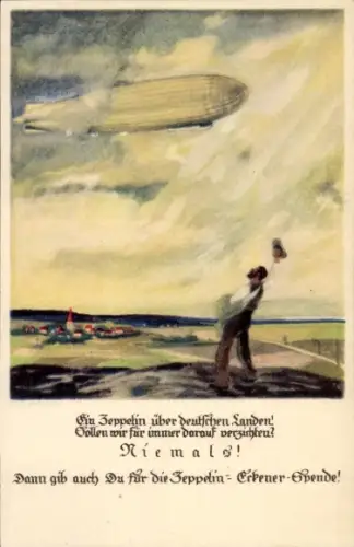 Künstler Ak Amtsberg, Otto, Zeppelin Eckener Spende, winkender Mann, Luftschiff