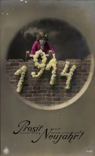 Ak Glückwunsch Neujahr 1914, Kind, Blumen