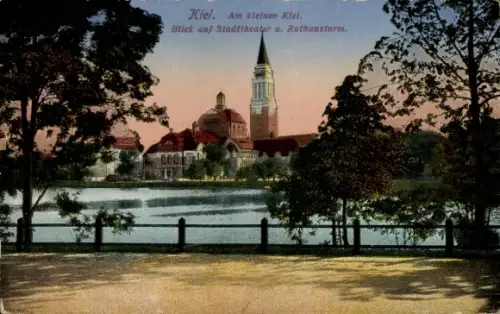 Ak Kiel, Kleiner  Stadttheater, Rathausturm