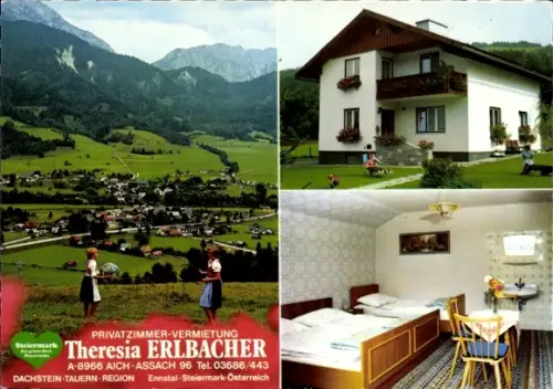 Ak Aich Assach im Ennstal Steiermark, Gesamtansicht, Gasthof Theresia Erlbacher