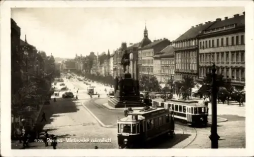 Ak Praha Prag Tschechien, Václavské náměstí, Wenzelsplatz, Straßenbahnen