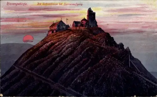 Sonnenschein Ak Riesengebirge Reg. Königgrätz, Schneekoppe, Sonnenaufgang