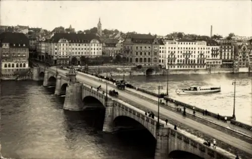 Ak Basel Stadt Schweiz, Mittlere Rheinbrücke