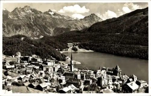 Ak Sankt Moritz Dorf Kanton Graubünden, Gesamtansicht, Piz Languard, Piz Albris