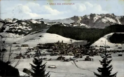 Ak Einsiedeln Kanton Schwyz Schweiz, Blick auf den Ort, Winteransicht