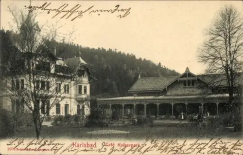 Ak Karlovy Vary Karlsbad Stadt, Café Kaiserpark