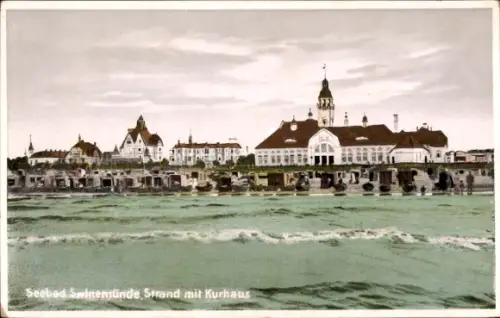 Ak Świnoujście Swinemünde Pommern, Strand mit Kurhaus