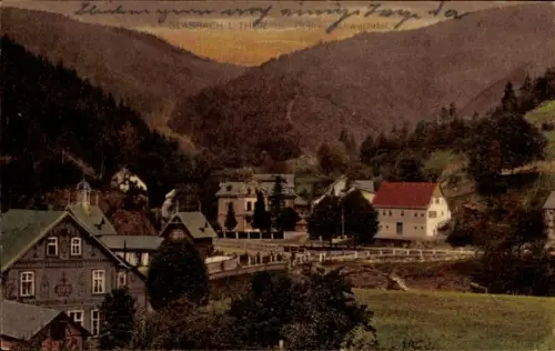 Ak Mellenbach Glasbach im Schwarzatal Thüringen,  Oberes Schwarzatal, Gesamtansicht