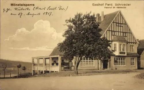 Ak Möhnesee im Kreis Soest Nordrhein Westfalen, Gasthof, Talsperre