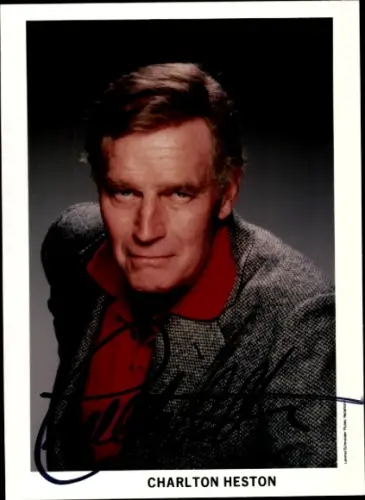 Foto Schauspieler Charlton Heston, Porträt, Autogramm