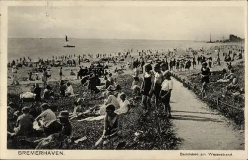 Ak Wesermünde Bremerhaven, Badeleben am Weserstrand