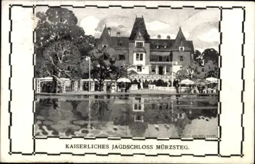Künstler Ak Kalmsteiner, M., Mürzsteg Steiermark, Kaiserl. Jagdschloss, Int. Jagdausstellung 1910