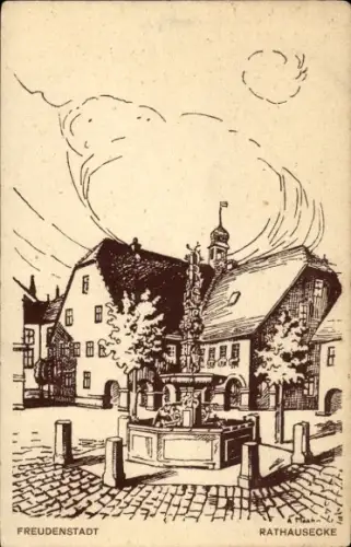 Künstler Ak Maahn, A., Freudenstadt im Schwarzwald, Rathausecke