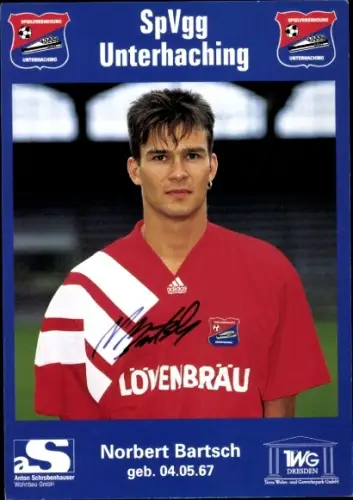 Autogrammkarte Fußballer Norbert Bartsch, SpVgg Unterhaching, Autogramm