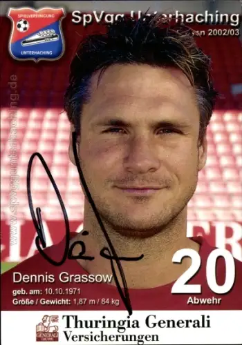 Autogrammkarte Fußballer Dennis Grassow, SpVgg Unterhaching, Autogramm