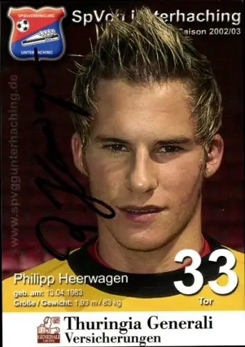Autogrammkarte Fußballer Philipp Heerwagen, SpVgg Unterhaching, Autogramm