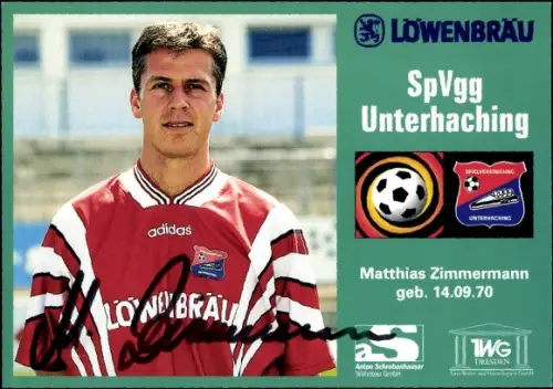 Autogrammkarte Fußballer Matthias Zimmermann, SpVgg Unterhaching, Autogramm