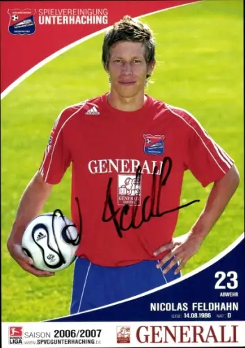 Autogrammkarte Fußballer Nicolas Feldhahn, SpVgg Unterhaching, Autogramm