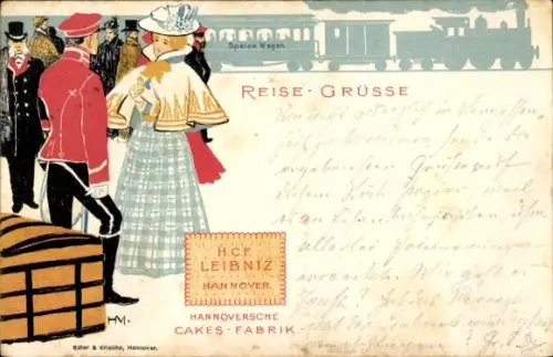 Künstler Litho Reise Grüße, Reklame, Leibniz, Hannoversche Cakes Fabrik,  Reisende