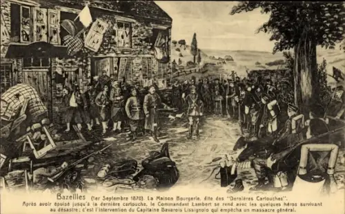 Ak Bazeilles Ardennes, Bazeilles (1er Septembre 1870). La Maison Bourgerie, dite des "Dernière...