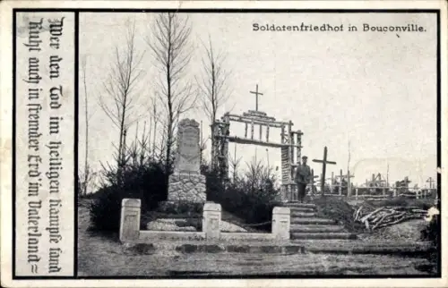 Ak Bouconville Ardennes, Soldatenfriedhof, Wer den Tod im heiligen Kampfe fand..